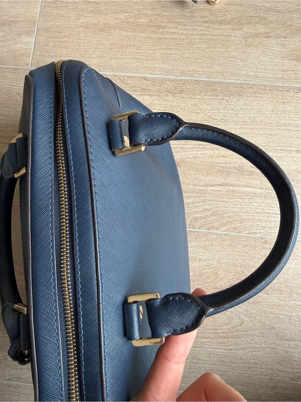 Michael Kors Navy Saffiano Leather Satchel with Gold Hardware - Picture 5 of 9